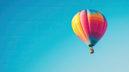Obraz premium A striking red hot-air balloon soaring over hills and mountains, with clouds below and the sun rising on the horizon.