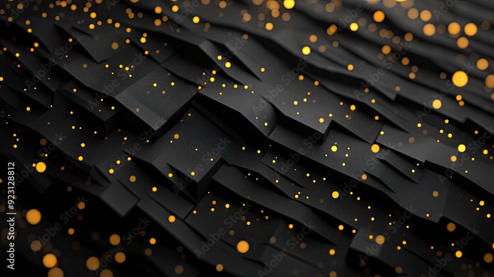 Aufkleber sophisticated 3d geometric background with black paper layers and sparkling golden dots, ideal for c