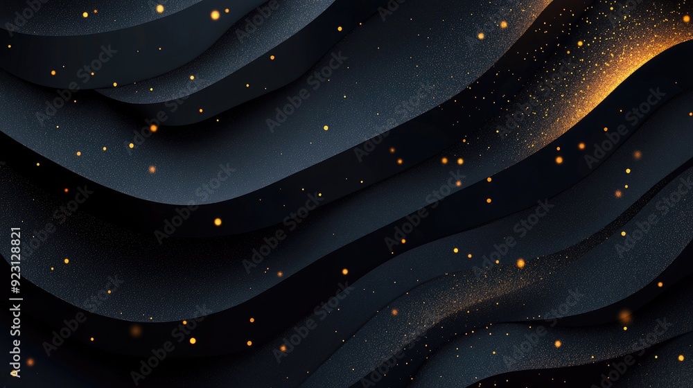 Aufkleber sophisticated 3d geometric background with black paper layers and sparkling golden dots, ideal for c