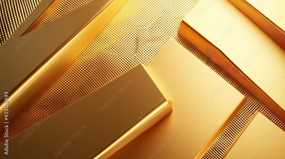 Poster sophisticated abstract background featuring golden geometric forms and a golden gradient, offering a