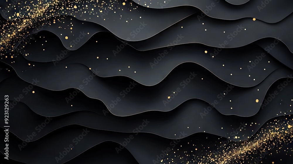 Poster stylish 3d abstract background with black paper layers sliced in geometric patterns, adorned with go