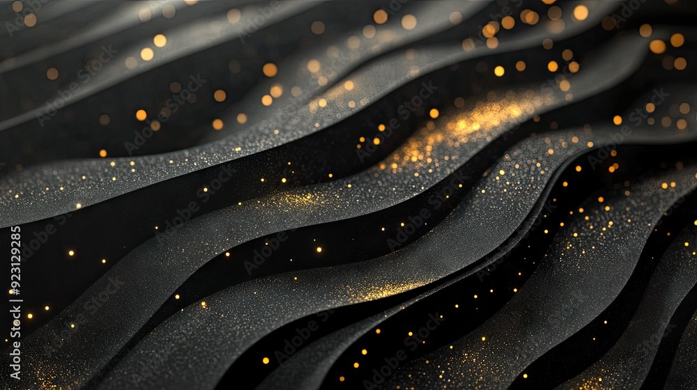 Poster stylish 3d abstract background with black paper layers sliced in geometric patterns, adorned with go
