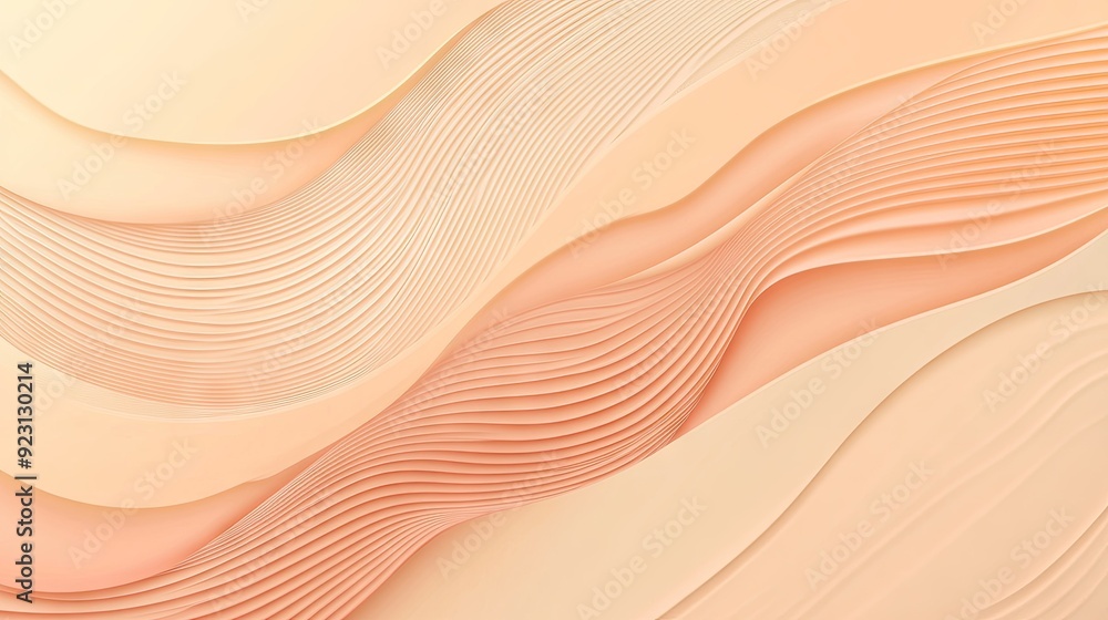Poster trendy peach-colored abstract background with wavy design elements, perfect for creating stylish and