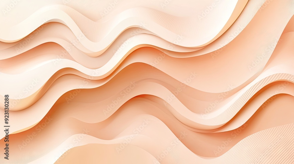 Poster trendy peach-colored abstract background with wavy design elements, perfect for creating stylish and