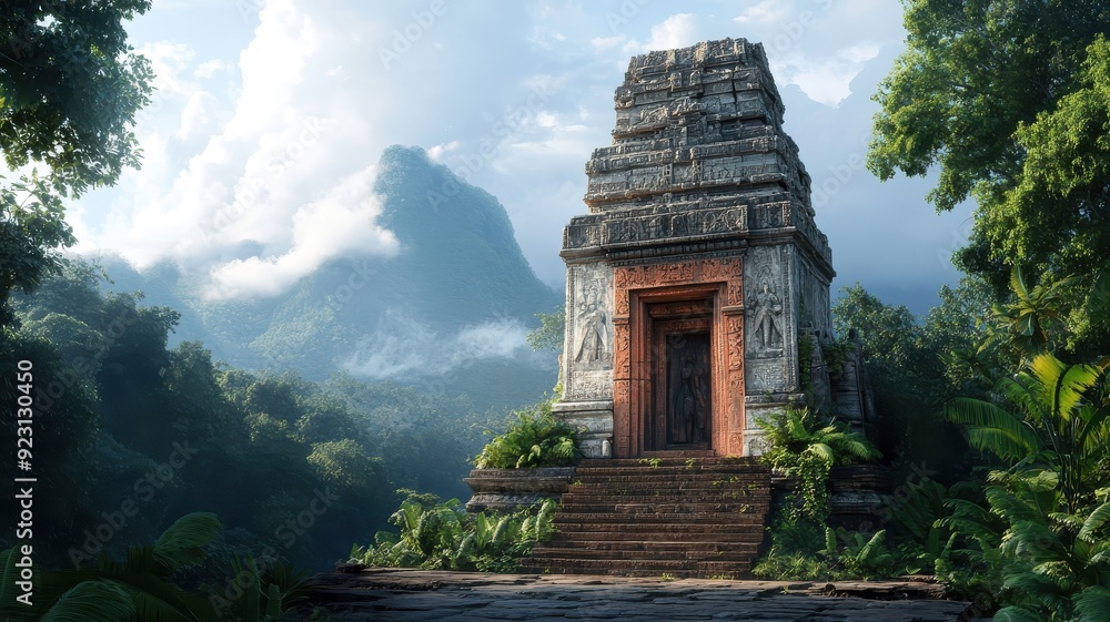 Wall mural a seeker kneels in an ancient temple, surrounded by whispering spirits revealing ancient secrets.