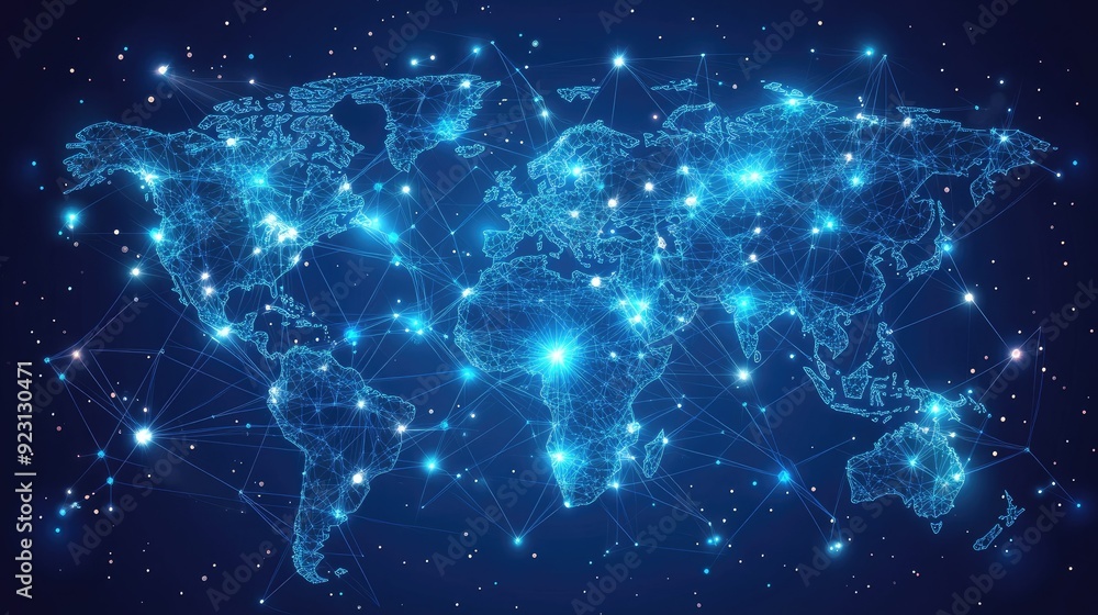 Aufkleber vector illustration of an abstract world map with global data connections and network links. modern 
