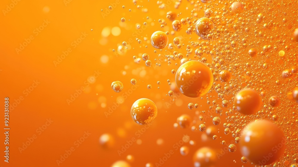 Poster vivid orange background with 3d spheres, textured with bubbles or letters. perfect for creating enga