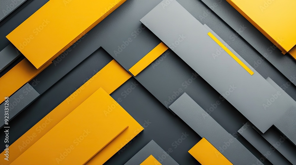 Poster yellow and grey triangle arrows form an abstract geometric design on a futuristic background. the la