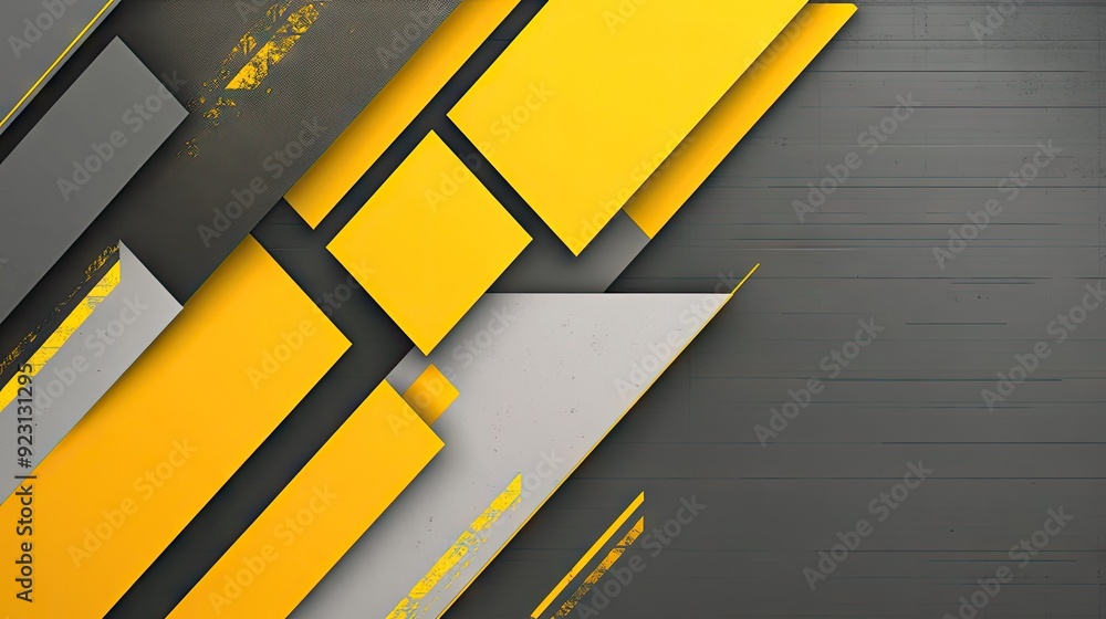 Poster yellow and grey triangle arrows form an abstract geometric design on a futuristic background. the la