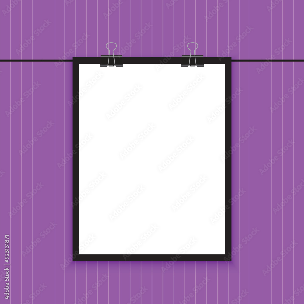 Poster vector picture frames on purple background. mock up frame photo. blank frame hanging