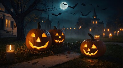 A detailed Halloween scene with spooky decorations, eerie lighting, and creative props for a memorable celebration