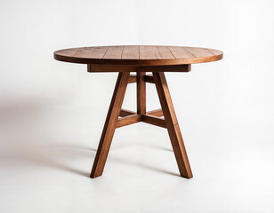 Wooden round table isolated on white background