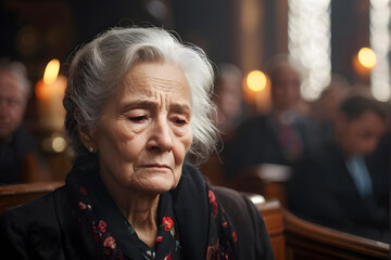 Obraz premium there is a woman sitting in a church with a candle