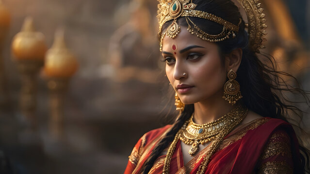 Parvati, one of the greatest Hindu gods, with a dramatic background