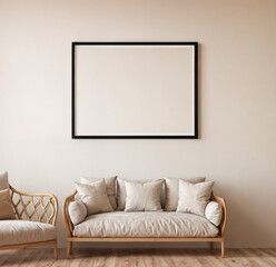 Blank empty picture frame mock-up. Artwork template in interior design