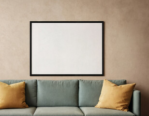 Blank empty picture frame mock-up. Artwork template in interior design