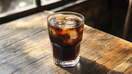 Glass of Iced Coffee on a Wooden Table
