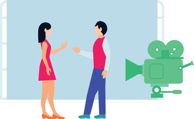 A boy and a girl are shooting a movie.