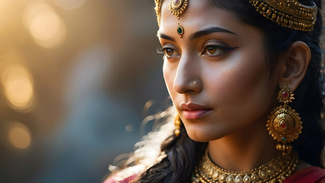 Parvati, one of the greatest Hindu gods, with a dramatic background