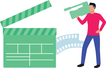 The boy is holding a video camera.