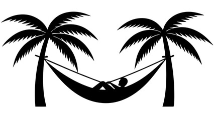 Tropical Hammock Scene: Person Unwinding Between Palm Trees