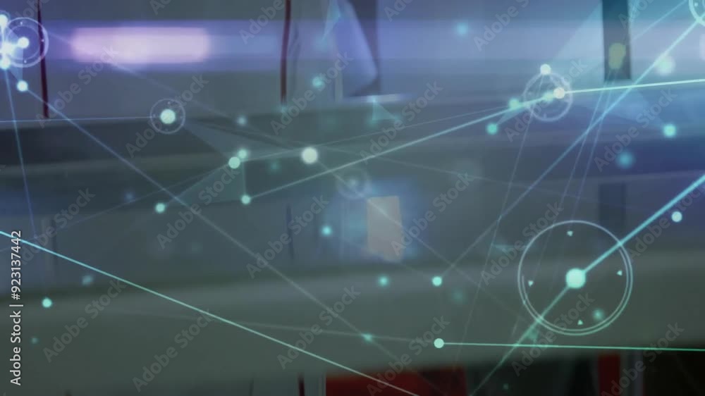 Aufkleber network connections and data processing animation over people in lab coats