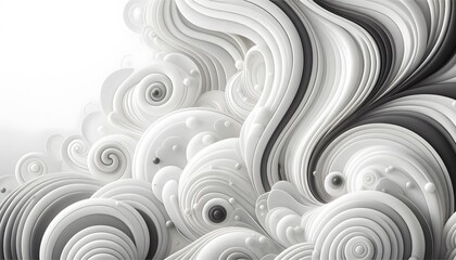 Abstract waves of white and gray hues flowing smoothly in a gradient with soft light