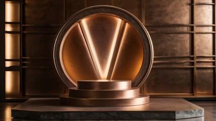 bronze podium product display with abstract futuristic