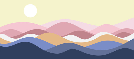 Mountain colors, translucent waves, sunset, abstract glass shapes, modern background, design vector illustration