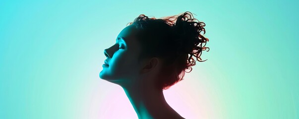 Woman's silhouette with eerie backlighting, surreal dramatic lighting portrait, haunting mood