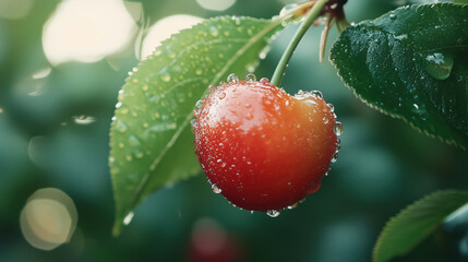Cherries with tiny water droplets on it 