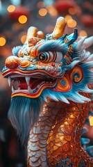 Fototapeta premium Chinese dragon character in a dragon dance at the Chinese New Year festival