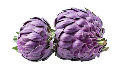 Artichokes isolated on a white background viewed from above. Top view. Copy space