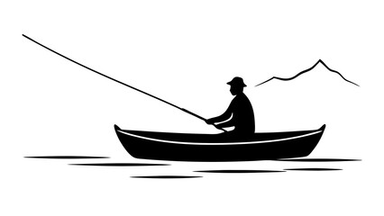 Serene Lake Fishing: Individual in Small Boat Enjoying Tranquil Waters