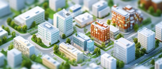 Futuristic Cityscape with Massive Shopping Malls in Isometric View