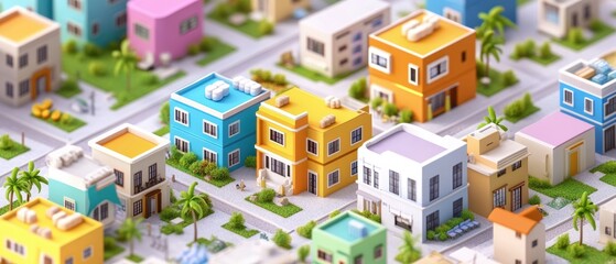 Serene Cityscape: Isometric View of Urban Area with Yoga Studios