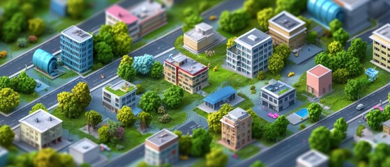 Tranquil Urban Oasis: Isometric View of City Area with Yoga Studios