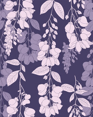 Wisteria flower. Seamless pattern for decorating all fashion designs, fabrics, wallpapers and prints on a dark background.