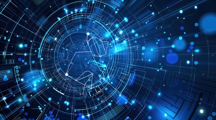 Obraz premium Abstract blue digital network background with glowing lines and circles.