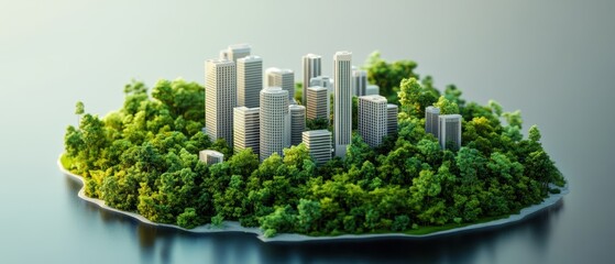 Futuristic Isometric Cityscape with Vibrant Green Spaces and Urban Development