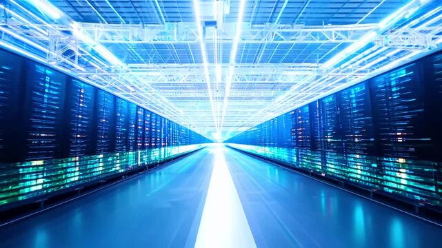 Expanding Cloud Platform Infrastructure Captured with Wide-Angle Lens Under Clear LED Light