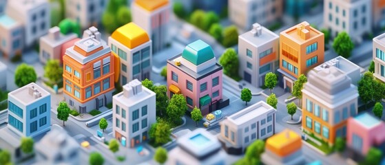 Detailed isometric view of a city area with tech startups