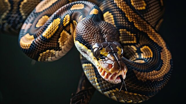 Close-up of a Python Snake's Head and Forked Tongue