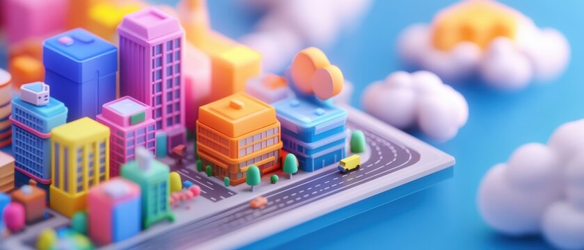 Futuristic Isometric Cityscape Hosting Tech Conferences
