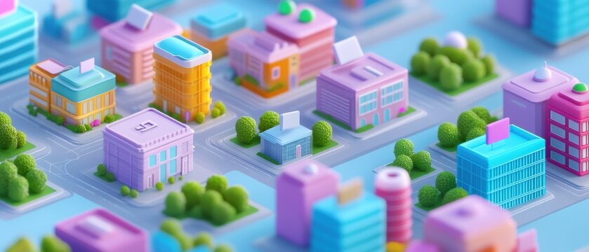 isometric scene of a city with tech conferences