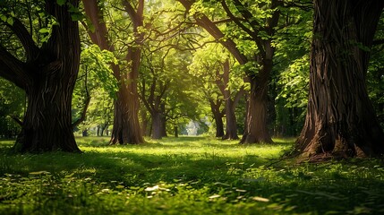 Obraz premium Beautiful green forest in the morning