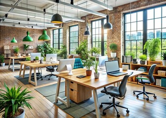 Fototapeta premium Fashionable and functional workspaces foster creative collaboration and innovative thinking constantly