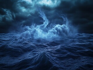 Swirling plankton clouds float in the ocean, symbolizing the carbon cycle against a dramatic, stormy sea backdrop.