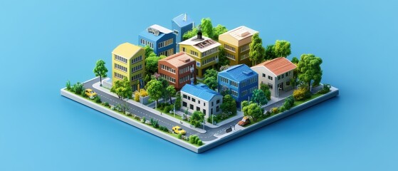 Vibrant Isometric Model of Urban Cityscape Featuring Diverse Volunteer Programs and Initiatives