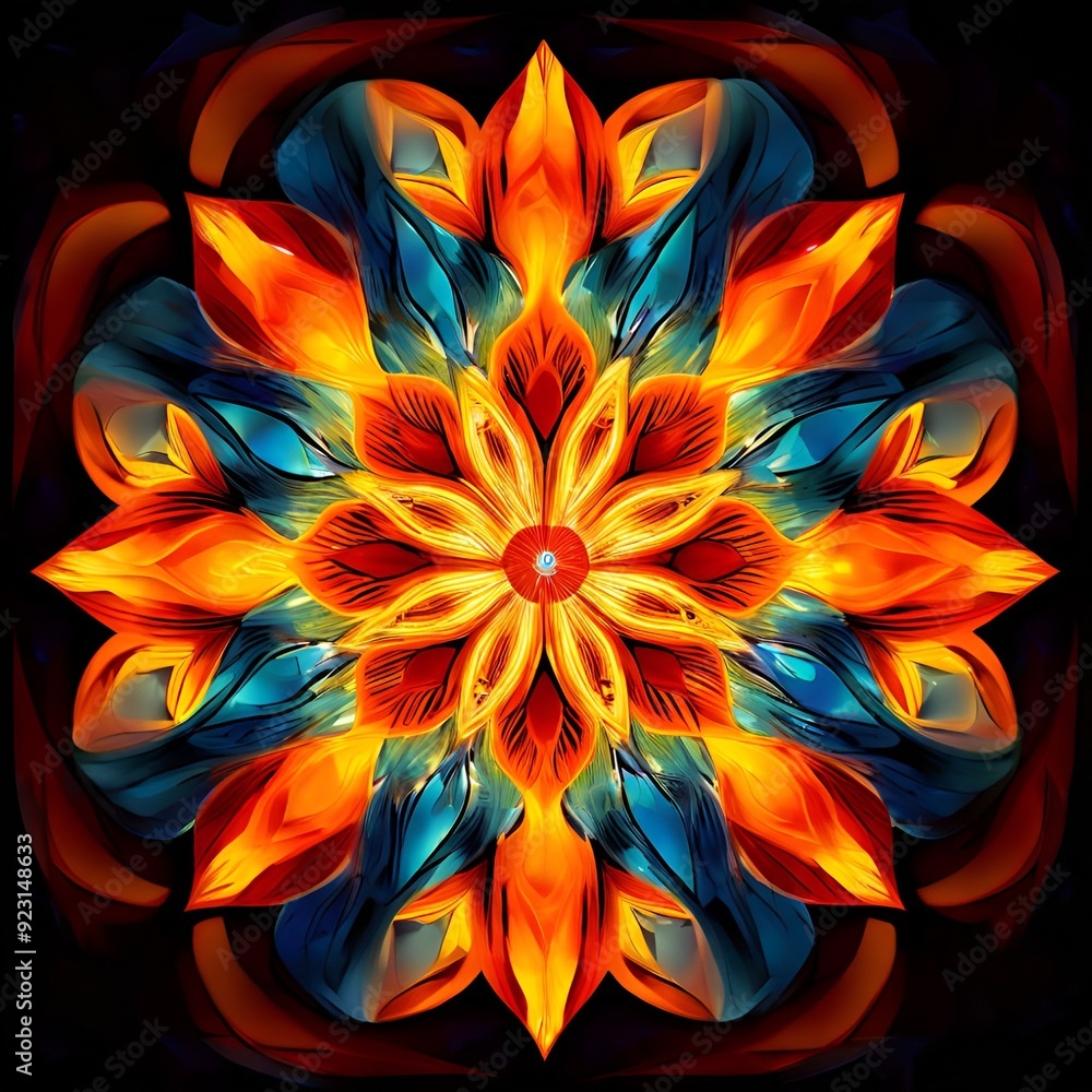 Wall mural vibrant-abstract-mosaic-kaleidoscopic-patterns-emanating-warm-and-cool-tones-digital-artwork